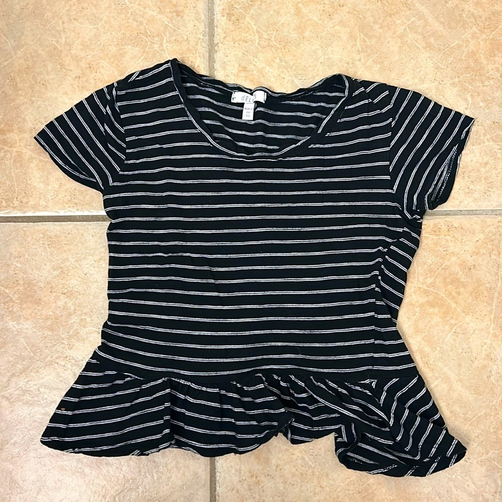 Delia’s Black and White Striped Ruffle Bottom Top